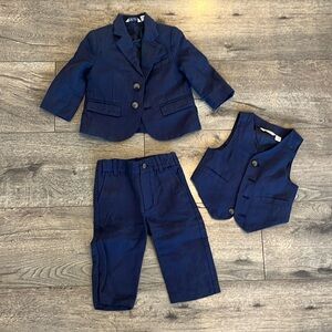 Janie & Jack Navy blue 3 piece suit vest jacket & pants 6-12 months linen